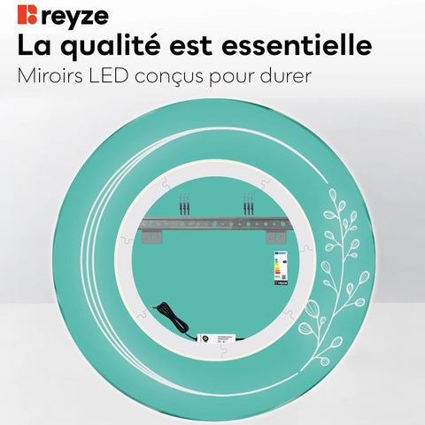 Miroir LED Rond | Sans Boutons Tactiles | Lumière blanche froide - Reyze Série Good Vibes Modèle 3