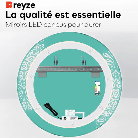 Miroir LED Rond | Bouton Tactile | Lumière blanche froide - Reyze Série Good Vibes Modèle 4