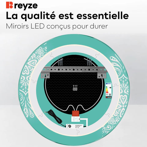 Miroir LED Rond | boutons tactiles | Fonction Anti-Buée | Température de couleur réglable - Reyze Série Good Vibes Modèle 4