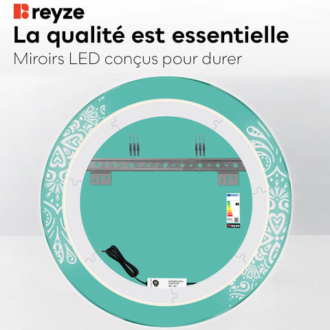 Miroir LED Rond | Sans Boutons Tactiles | Lumière Blanche Chaude - Reyze Série Good Vibes Modèle 4