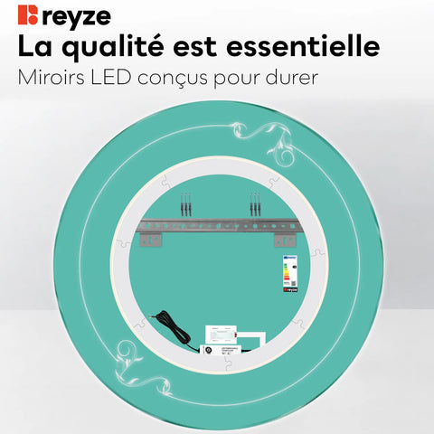 Miroir LED Rond | Bouton Tactile | Lumière Blanche Chaude - Reyze Série Good Vibes Modèle 5