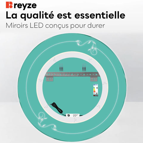 Miroir LED Rond | Sans Boutons Tactiles | Lumière blanche froide - Reyze Série Good Vibes Modèle 5
