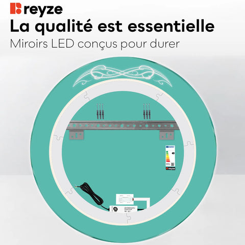 Miroir LED Rond | Bouton Tactile | Lumière Blanche Chaude - Reyze Série Good Vibes Modèle 6
