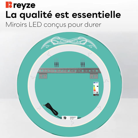 Miroir LED Rond | Sans Boutons Tactiles | Lumière Blanche Chaude - Reyze Série Good Vibes Modèle 6
