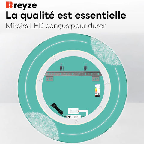 Miroir LED Rond | Bouton Tactile | Lumière blanche froide - Reyze Série Good Vibes Modèle 7