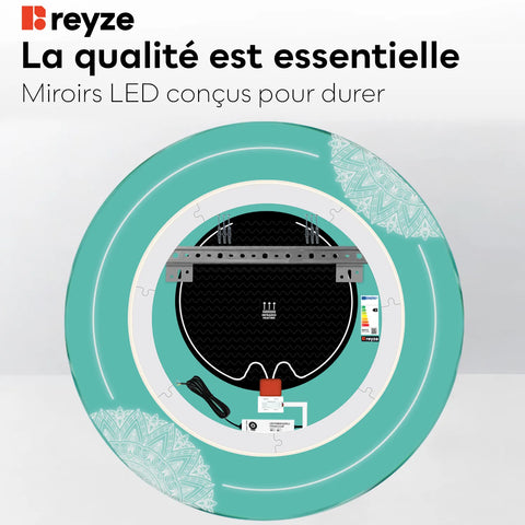 Miroir LED Rond | boutons tactiles | Fonction Anti-Buée | Température de couleur réglable - Reyze Série Good Vibes Modèle 7