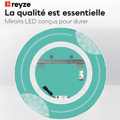 Miroir LED Rond | Sans Boutons Tactiles | Lumière blanche neutre - Reyze Série Good Vibes Modèle 7