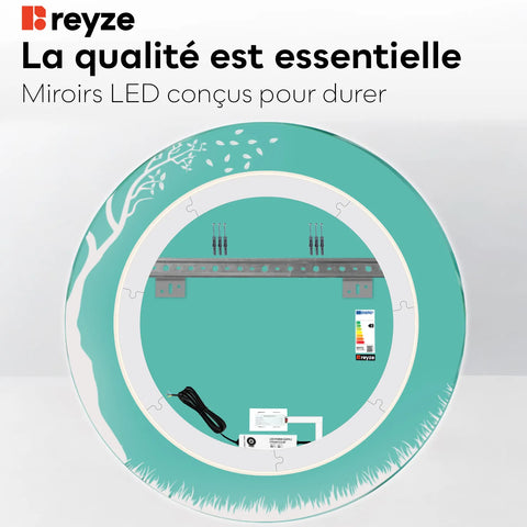 Miroir LED Rond | Bouton Tactile | Lumière blanche froide - Reyze Série Good Vibes Modèle 8