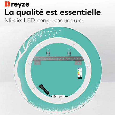 Miroir LED Rond | Sans Boutons Tactiles | Lumière blanche neutre - Reyze Série Good Vibes Modèle 8
