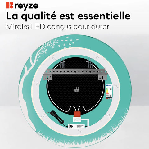 Miroir LED Rond | boutons tactiles | Fonction Anti-Buée | Lumière blanche froide - Reyze Série Good Vibes Modèle 8