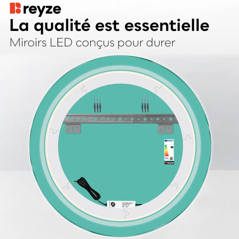 Miroir LED Rond | Sans Boutons Tactiles | Lumière blanche froide - Reyze Série Minimal Modèle 1