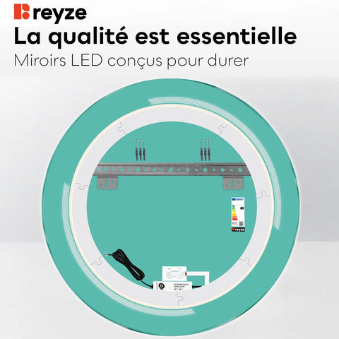 Miroir LED Rond | Bouton Tactile | Lumière Blanche Chaude - Reyze Série Minimal Modèle 2