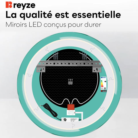 Miroir LED Rond | boutons tactiles | Fonction Anti-Buée | Lumière blanche froide - Reyze Série Minimal Modèle 2