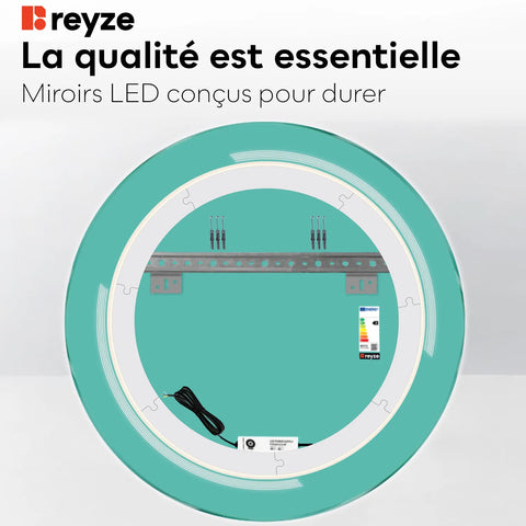 Miroir LED Rond | Sans Boutons Tactiles | Lumière blanche froide - Reyze Série Minimal Modèle 2