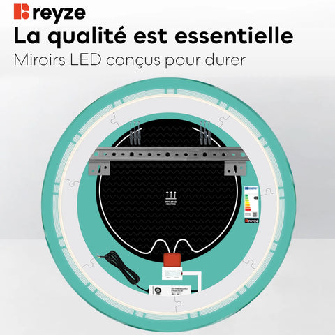Miroir LED Rond | boutons tactiles | Fonction Anti-Buée | Lumière blanche froide - Reyze Série Minimal Modèle 3