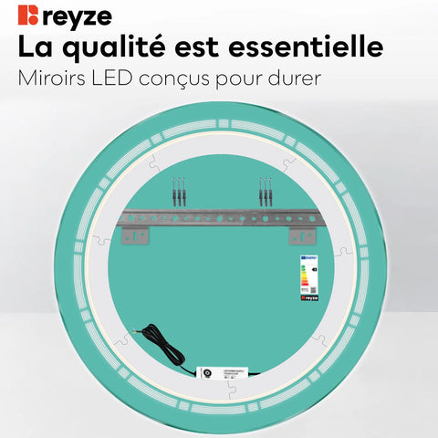 Miroir LED Rond | Sans Boutons Tactiles | Lumière blanche neutre - Reyze Série Minimal Modèle 3