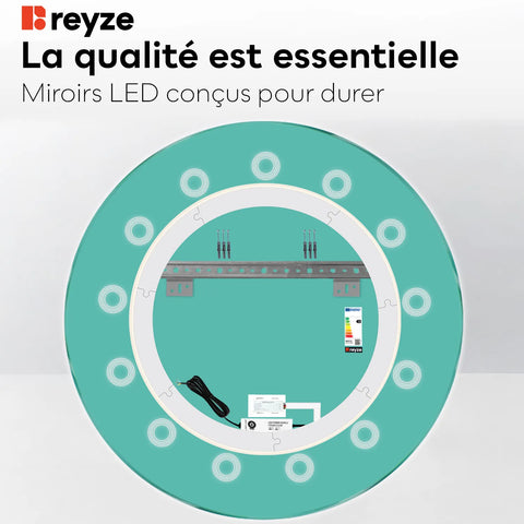Miroir LED Rond | Bouton Tactile | Lumière blanche froide - Reyze Série Minimal Modèle 4