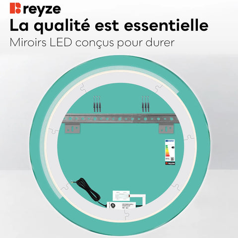 Miroir LED Rond | Bouton Tactile | Lumière blanche froide - Reyze Série Minimal Modèle 5