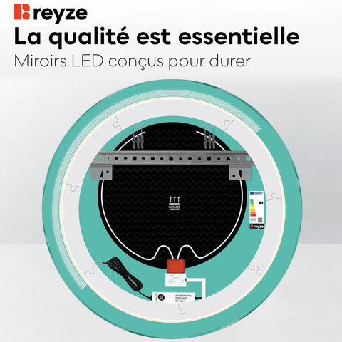 Miroir LED Rond | boutons tactiles | Fonction Anti-Buée | Lumière blanche froide - Reyze Série Minimal Modèle 5