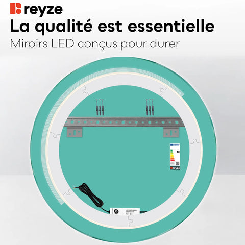 Miroir LED Rond | Sans Boutons Tactiles | Lumière blanche froide - Reyze Série Minimal Modèle 5