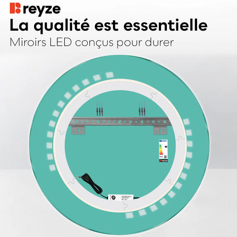 Miroir LED Rond | Sans Boutons Tactiles | Lumière Blanche Chaude - Reyze Série Minimal Modèle 6