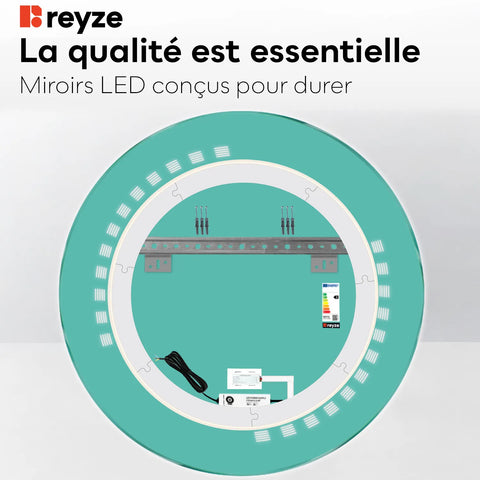 Miroir LED Rond | Bouton Tactile | Lumière blanche neutre - Reyze Série Minimal Modèle 6