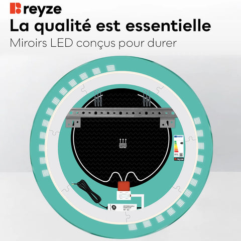 Miroir LED Rond | boutons tactiles | Fonction Anti-Buée | Lumière blanche froide - Reyze Série Minimal Modèle 6