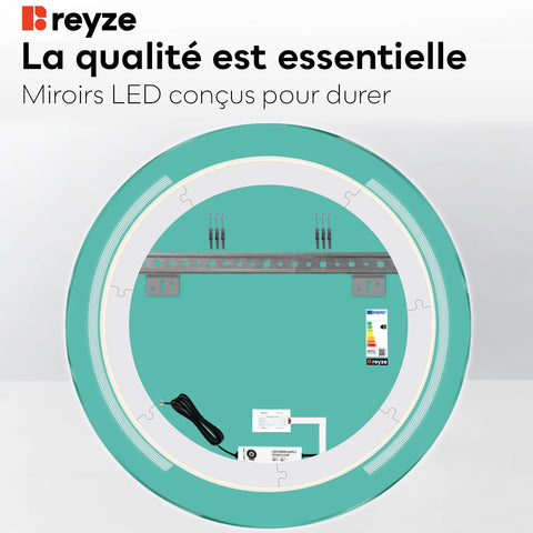 Miroir LED Rond | Bouton Tactile | Lumière blanche froide - Reyze Série Minimal Modèle 7