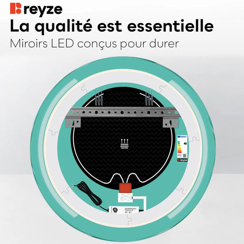 Miroir LED Rond | boutons tactiles | Fonction Anti-Buée | Lumière blanche neutre - Reyze Série Minimal Modèle 7