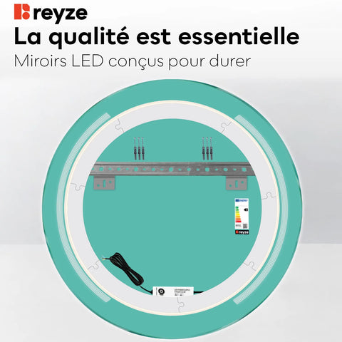 Miroir LED Rond | Sans Boutons Tactiles | Lumière blanche froide - Reyze Série Minimal Modèle 7