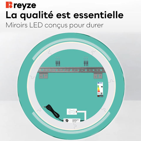 Miroir LED Rond | Bouton Tactile | Lumière blanche froide - Reyze Série Minimal Modèle 8