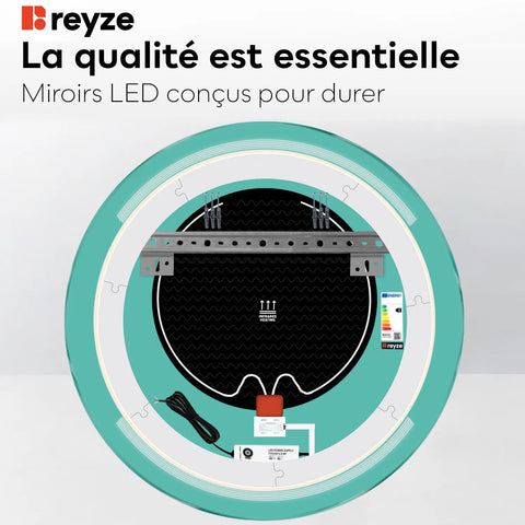 Miroir LED Rond | boutons tactiles | Fonction Anti-Buée | Température de couleur réglable - Reyze Série Minimal Modèle 8