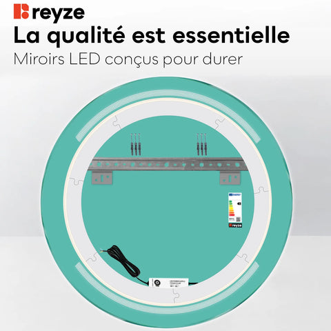 Miroir LED Rond | Sans Boutons Tactiles | Lumière blanche froide - Reyze Série Minimal Modèle 8
