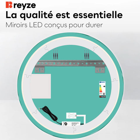 Miroir LED Rond | Bouton Tactile | Lumière blanche froide - Reyze Série Motivated Modèle 3