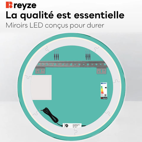 Miroir LED Rond | Sans Boutons Tactiles | Lumière blanche froide - Reyze Série Motivated Modèle 7