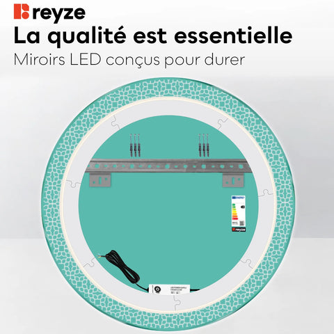 Miroir LED Rond | Sans Boutons Tactiles | Lumière blanche neutre - Reyze Série Official Modèle 1