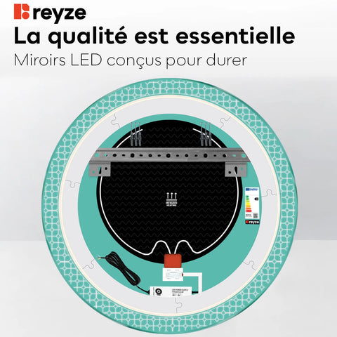 Miroir LED Rond | boutons tactiles | Fonction Anti-Buée | Lumière blanche froide - Reyze Série Official Modèle 2