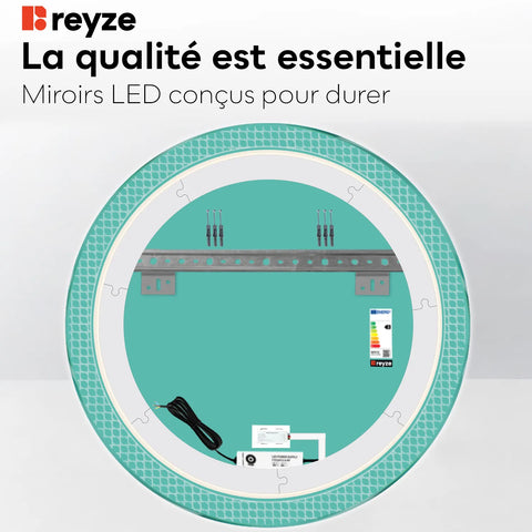 Miroir LED Rond | Bouton Tactile | Lumière blanche froide - Reyze Série Official Modèle 3