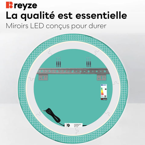 Miroir LED Rond | Sans Boutons Tactiles | Lumière blanche froide - Reyze Série Official Modèle 3