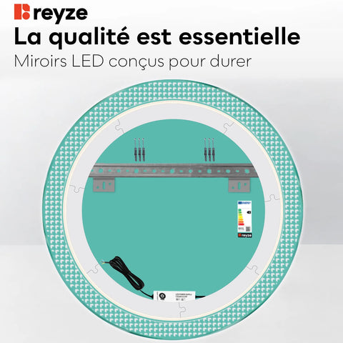 Miroir LED Rond | Sans Boutons Tactiles | Lumière Blanche Chaude - Reyze Série Official Modèle 6