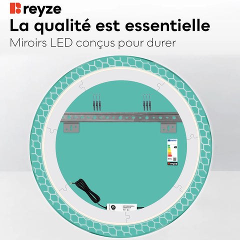 Miroir LED Rond | Sans Boutons Tactiles | Lumière blanche froide - Reyze Série Official Modèle 7