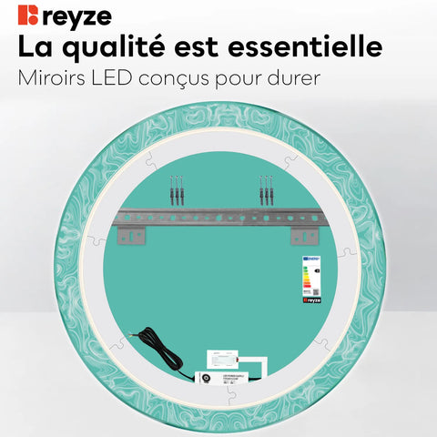 Miroir LED Rond | Bouton Tactile | Lumière blanche froide - Reyze Série Official Modèle 8