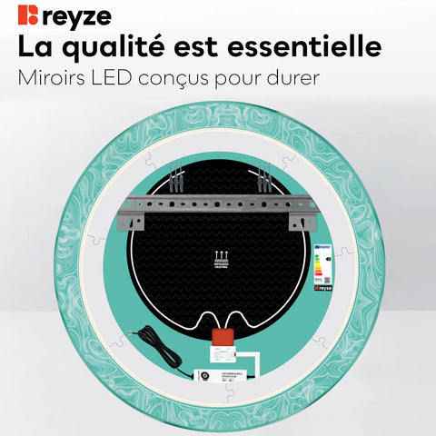 Miroir LED Rond | boutons tactiles | Fonction Anti-Buée | Lumière Blanche Chaude - Reyze Série Official Modèle 8