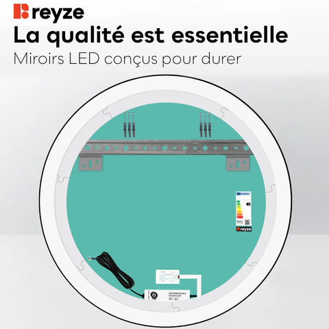 Miroir LED Rond | Bouton Tactile | Lumière blanche froide - Reyze Série Salono Modèle 3