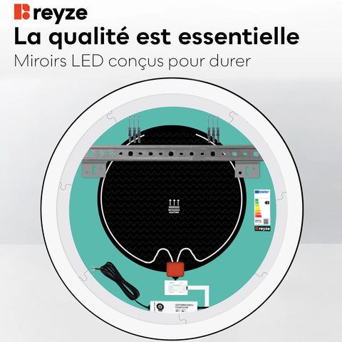 Miroir LED Rond | boutons tactiles | Fonction Anti-Buée | Lumière blanche froide - Reyze Série Ambient Modèle 1