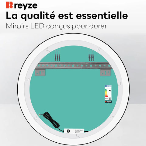 Miroir LED Rond | Sans Boutons Tactiles | Lumière blanche froide - Reyze Série Salono Modèle 2