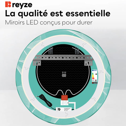 Miroir LED Rond | boutons tactiles | Fonction Anti-Buée | Lumière Blanche Chaude - Reyze Série Simetria Modèle 2