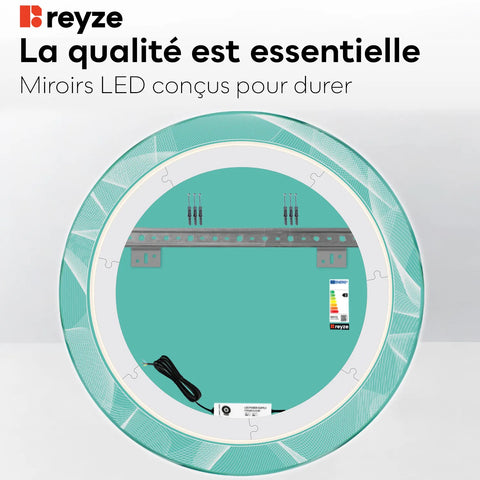 Miroir LED Rond | Sans Boutons Tactiles | Lumière Blanche Chaude - Reyze Série Simetria Modèle 2