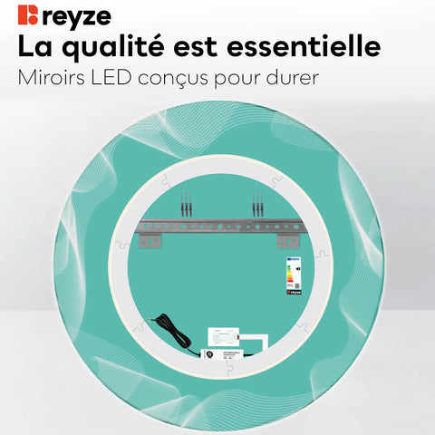 Miroir LED Rond | Bouton Tactile | Lumière blanche froide - Reyze Série Simetria Modèle 3