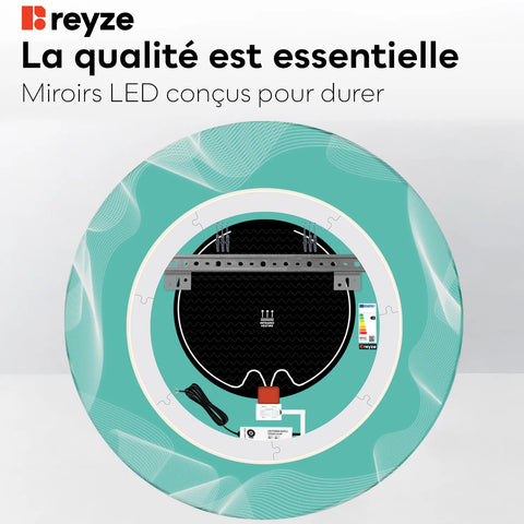 Miroir LED Rond | boutons tactiles | Fonction Anti-Buée | Lumière blanche froide - Reyze Série Simetria Modèle 3